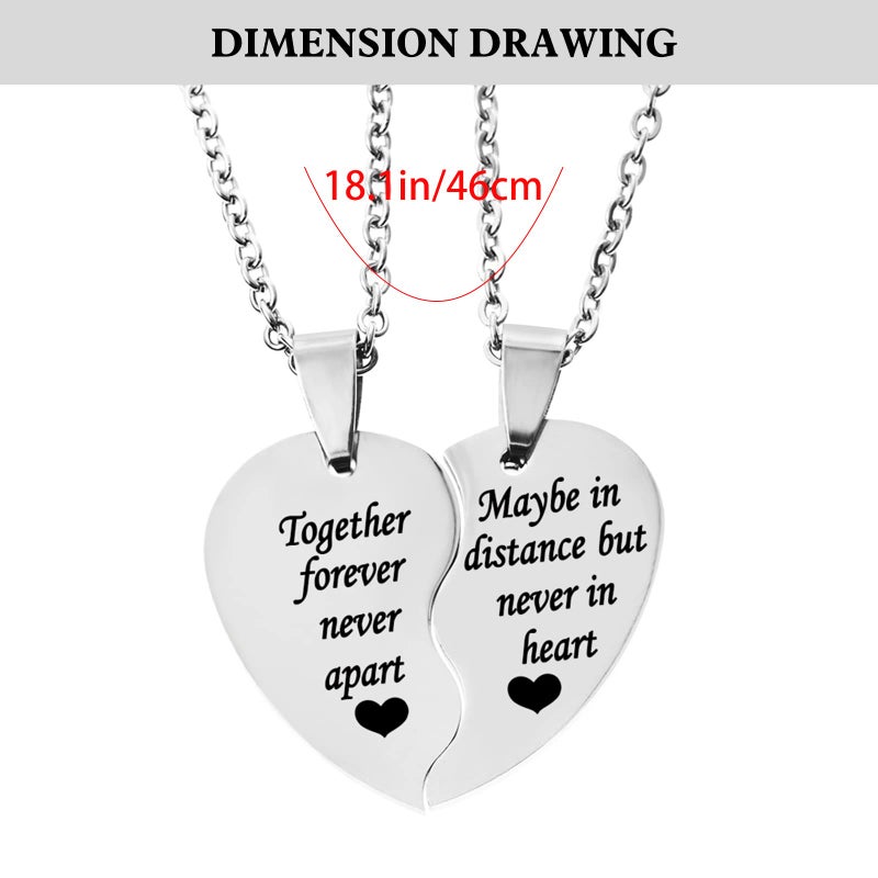 MJartoria BFF Necklace for 2-Valentines Heart Matching Necklace Best Friends Pendant Friendship Necklace Set of 2 Gifts for Women (Silver, Together forever never apart) - Image 3